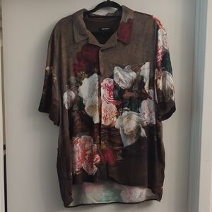 New Order X NEUW Men’s Tan Floral Roses Short Sleeve Button Down Shirt